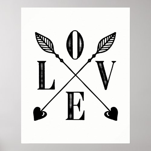 Love arrow black and white poster print