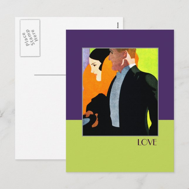 Love. Art Deco Valentine's Day Holiday Postcard (Front/Back)