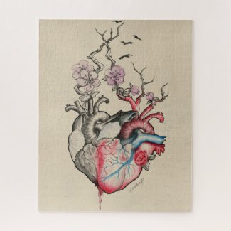Love art Surreal Anatomical hearts Flowers Vintage Jigsaw Puzzle