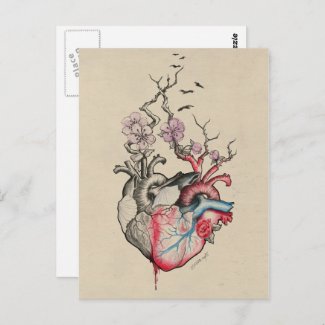 Love art Surreal Anatomical hearts Flowers Vintage Postcard