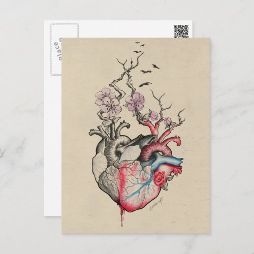 Love art Surreal Anatomical hearts Flowers Vintage Postcard