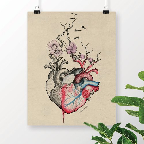 Love art Surreal Anatomical hearts Flowers Vintage Poster