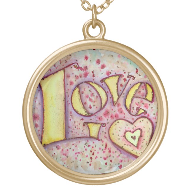 Love Art Word Painting Pendant Charm Necklace (Front)
