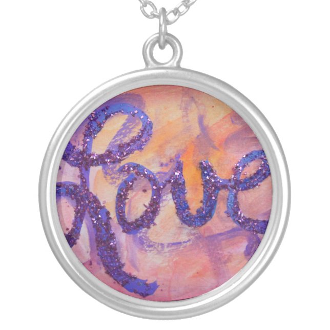 Love Art Word Painting Silver Necklace (Front)