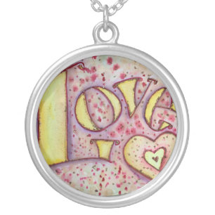 Love Art Word Painting Silver Necklace