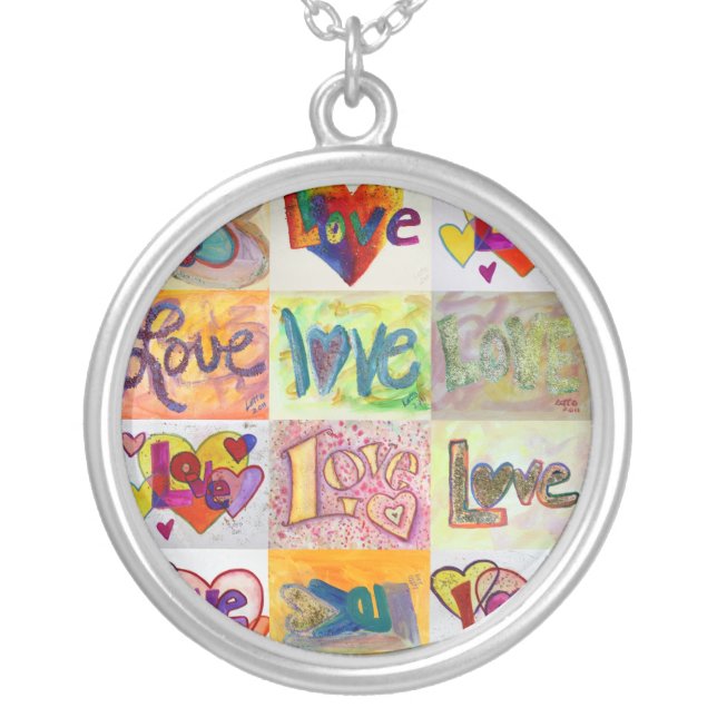 Love Art Word Painting Silver Necklace (Front)