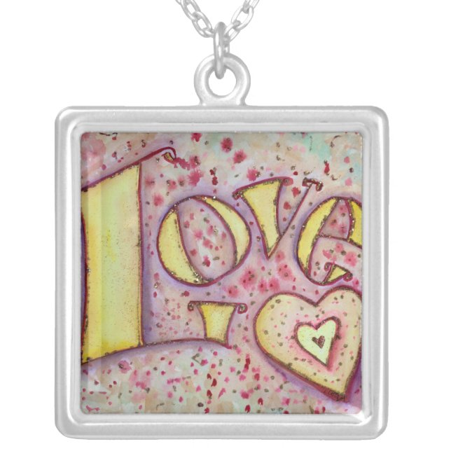 Love Art Word Painting Silver Necklace (Front)