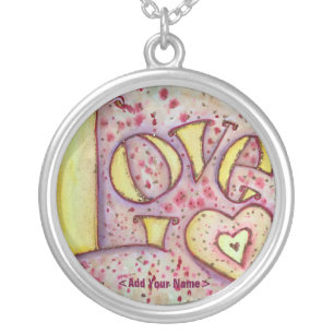Love Art Word Painting Silver Necklace with Custom