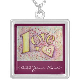 Love Art Word Painting Silver Necklace with Custom