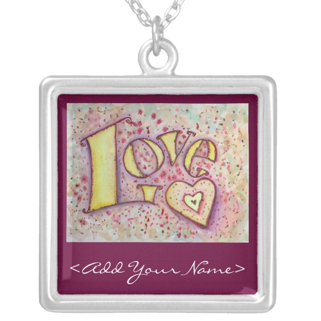 Love Art Word Painting Silver Necklace with Custom (Front)
