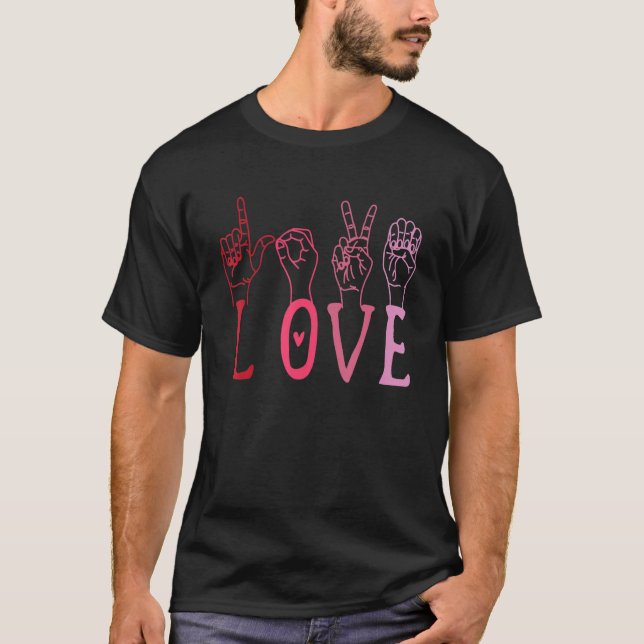 Love ASL Hearts Valentines Day Cute American Sign  T-Shirt (Front)