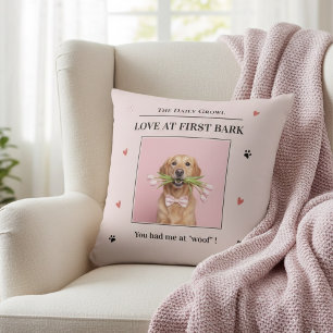 Love at First Bark Personalized Dog Custom Throw Pillow