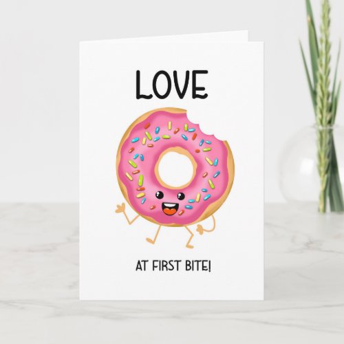 Love at first bite anniversary doughnut Valentines Card