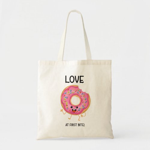 Love at first bite anniversary doughnut Valentines Tote Bag