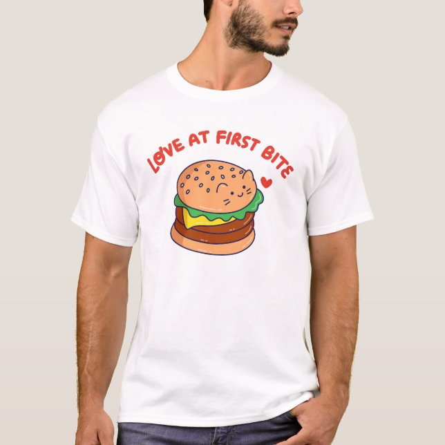 Love at first bite - cute cat burger T-Shirt (Front)