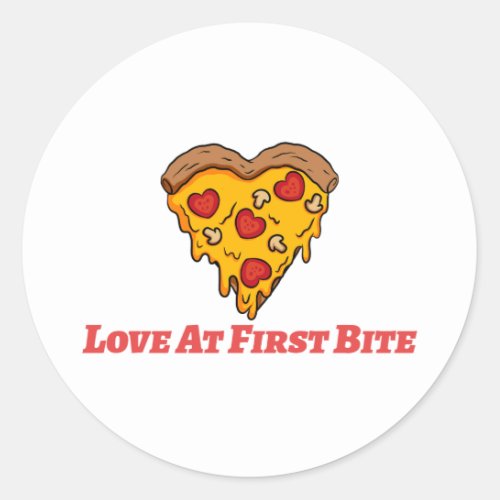 Love at First Bite Funny Pizza Slice Design Classic Round Sticker