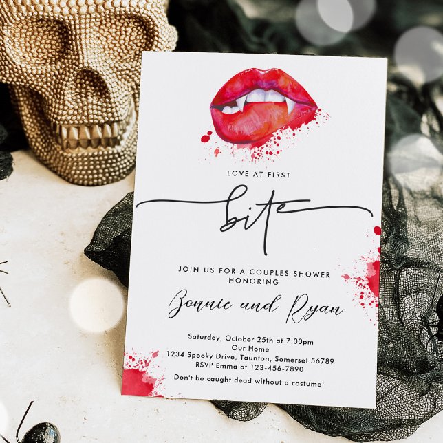 Love At First Bite Halloween Vampire Couple Shower Invitation (Creator Uploaded)