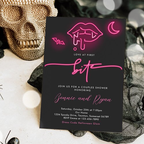 Love At First Bite Neon Halloween Couples Shower Invitation