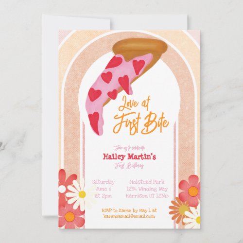 Love At First Bite Pizza Party Birthday Invitation