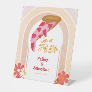 Love At First Bite Pizza Wedding Reception Pedestal Sign