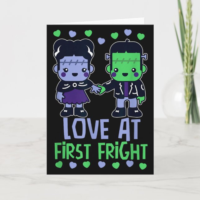 Love At First Fright Kawaii Frankenstein Monster V Card (Front)