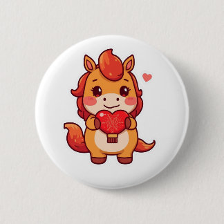 Love at First Gallop Fire Horse Valentine Chinese  Button