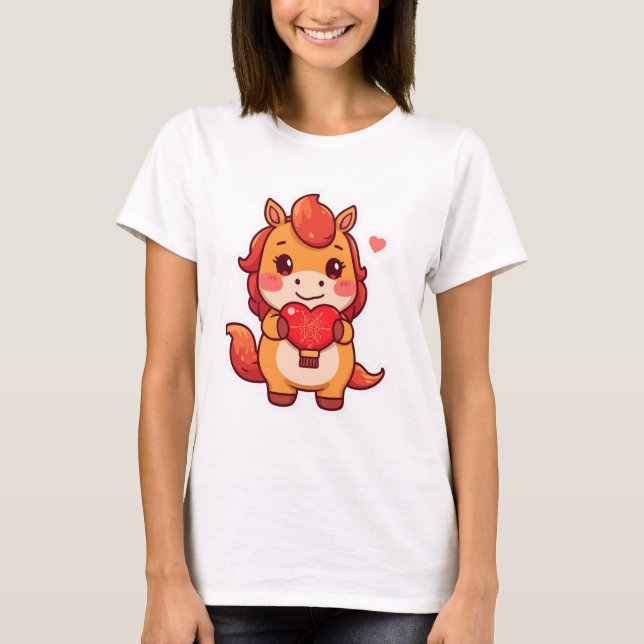 Love at First Gallop Fire Horse Valentine Chinese  T-Shirt (Front)