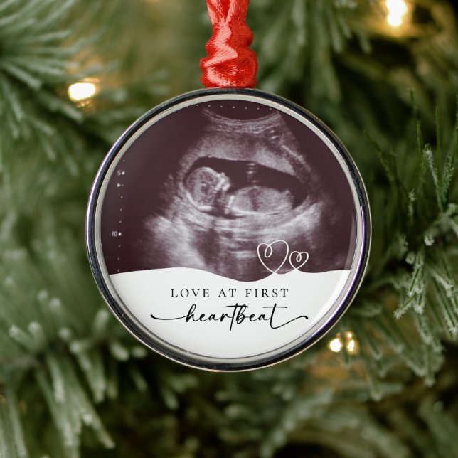 Love at First Heartbeat Pregnancy Keepsake Metal Ornament (Tree)