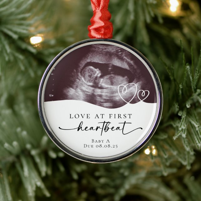 Love at First Heartbeat Pregnancy Keepsake Metal Ornament (Tree)