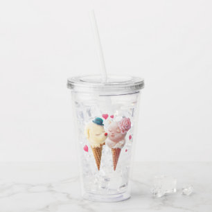 Love at First Lick: Bichon & Cat Ice Cream Art Acrylic Tumbler