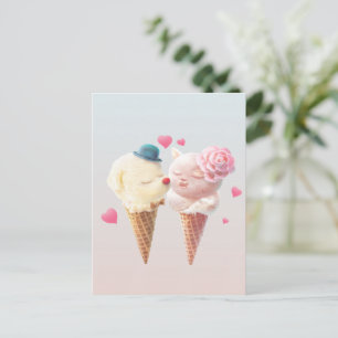 Love at First Lick: Bichon & Cat Ice Cream Art Announcement Postcard