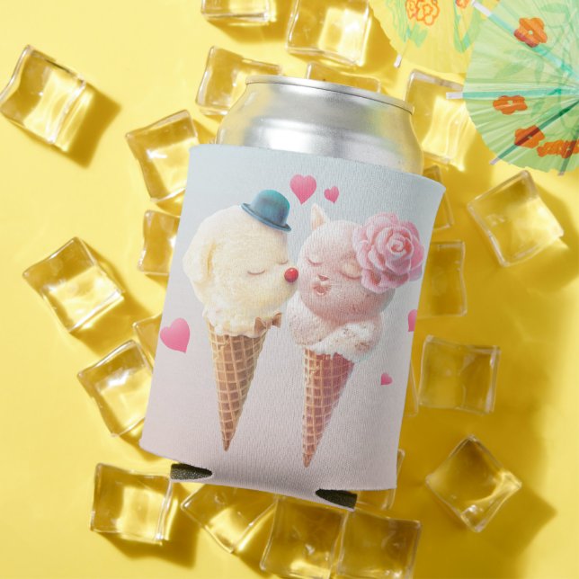 Love at First Lick: Bichon & Cat Ice Cream Art Can Cooler (In Situ Summer)