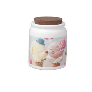Love at First Lick: Bichon & Cat Ice Cream Art Candy Jar