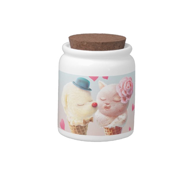 Love at First Lick: Bichon & Cat Ice Cream Art Candy Jar (Left)