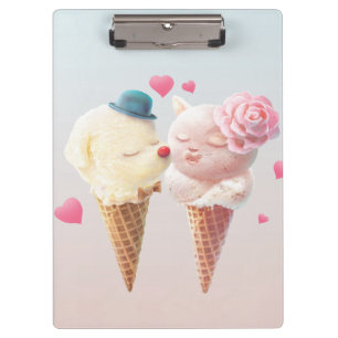 Love at First Lick: Bichon & Cat Ice Cream Art Clipboard