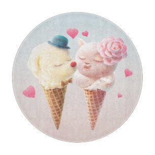 Love at First Lick: Bichon & Cat Ice Cream Art Cutting Board