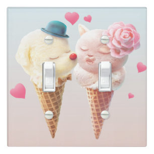 Love at First Lick: Bichon & Cat Ice Cream Art Light Switch Cover