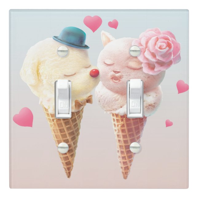 Love at First Lick: Bichon & Cat Ice Cream Art Light Switch Cover (In Situ)