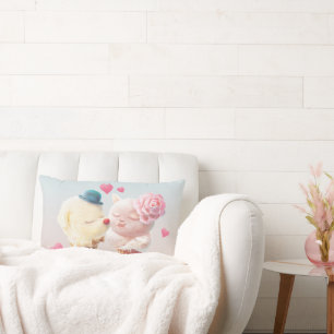 Love at First Lick: Bichon & Cat Ice Cream Art Lumbar Pillow