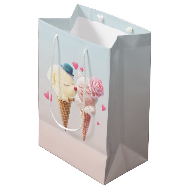 Love at First Lick: Bichon & Cat Ice Cream Art Medium Gift Bag (Front Angled)