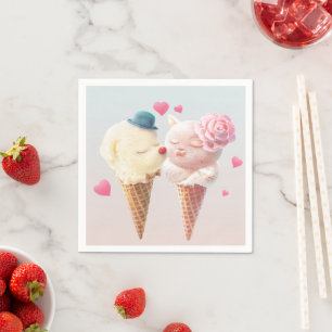 Love at First Lick: Bichon & Cat Ice Cream Art Napkins