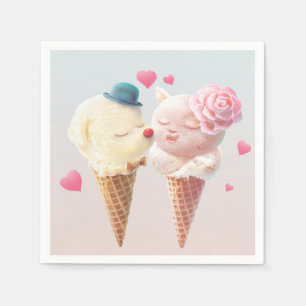 Love at First Lick: Bichon & Cat Ice Cream Art Napkins