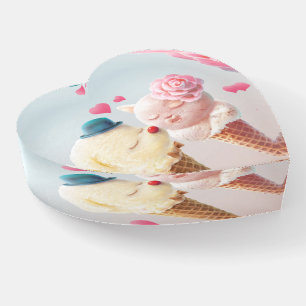 Love at First Lick: Bichon & Cat Ice Cream Art Paperweight