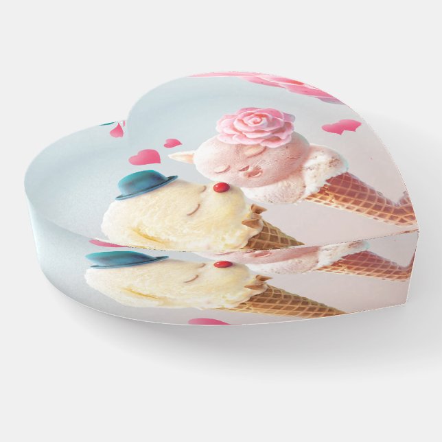 Love at First Lick: Bichon & Cat Ice Cream Art Paperweight (Angled)