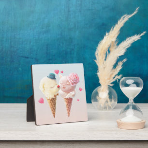 Love at First Lick: Bichon & Cat Ice Cream Art Plaque