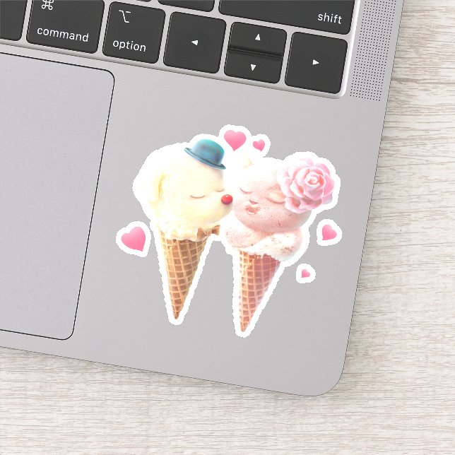 Love at First Lick: Bichon & Cat Ice Cream Art Sticker (Detail)