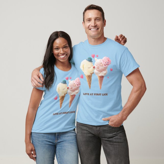 Love at First Lick: Bichon & Cat Ice Cream Art T-Shirt (Unisex)