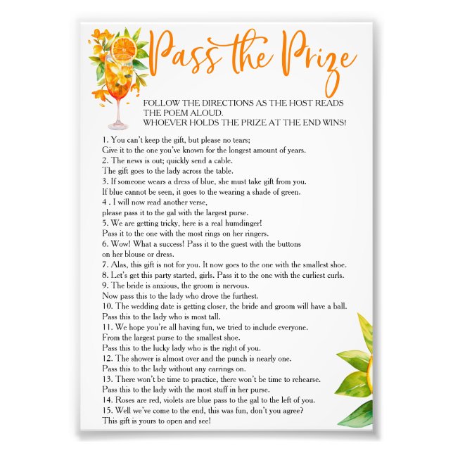 Love at First  Pass the Prize Bridal Shower Game Photo Print (Front)
