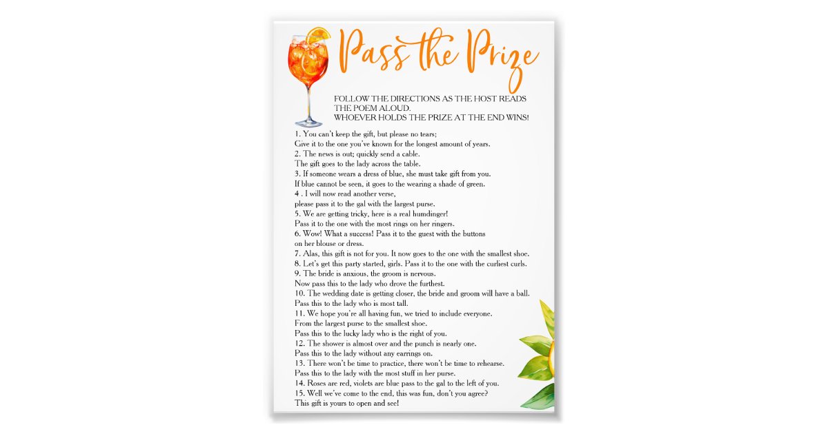 Love at First  Pass the Prize Bridal Shower Game Photo Print