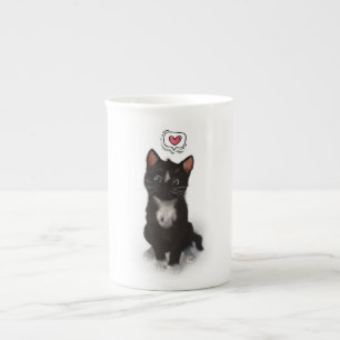 Love at First Purr: Felini’s Fluffy Heart Bone China Mug